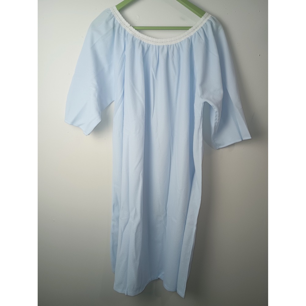 Vintage Haband For Her Blue Lace Trim Nightgown Medium Made in USA Sleepwear